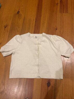 Song of Style White Puff Sleeve Button Front Cardigan Womens M